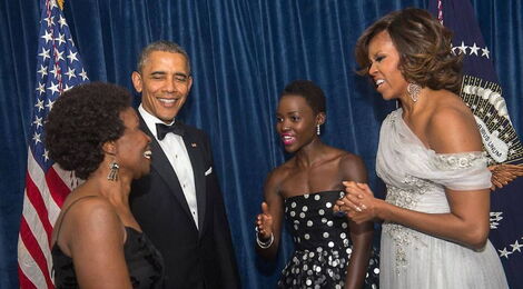 From left: Lupita Nyongo's aunt Esther, 44th US President Barrack Obama, actress Lupita Nyong'o and former First Lady Mitchell Obama at the 100th Annual White House Correspondents' Association Dinner in May 2014.