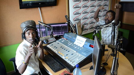 Radio Jambo presenters Daniel Mwangi alias Mbusii and Lion