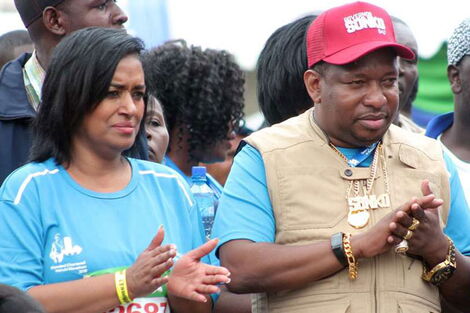 Nairobi Governor Mike Sonko and Woman Rep Esther Passaris during the Standard Chartered Nairobi Marathon in 2018.
