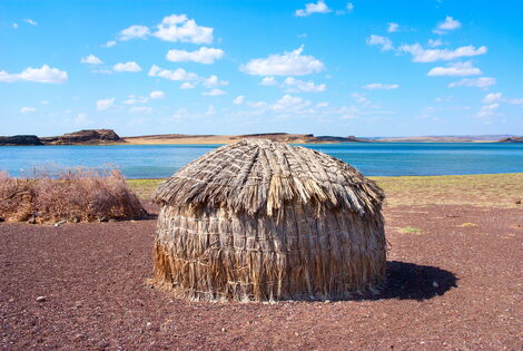 Photo of a traditional El Molo hut near lake Turkana taken on September 11, 2020.