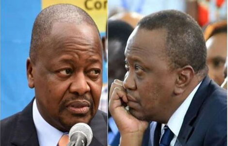 President Uhuru Kenyatta (right) and Health CS, Mutahi Kagwe