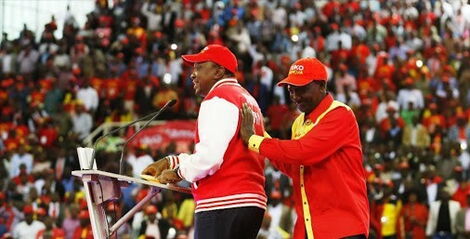 President Uhuru Kenyatta and his Deputy William Ruto at the merger to form Jubilee Party in September 2016.
