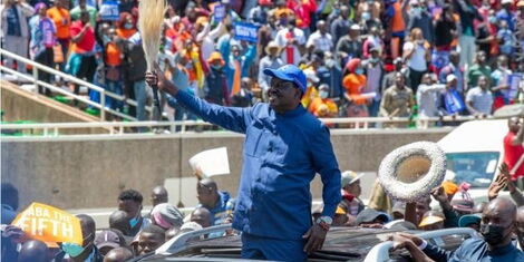Raila Odinga arrives at Kasarani Stadium during the Azimio la Umoja national convention on Friday, December 10, 2021