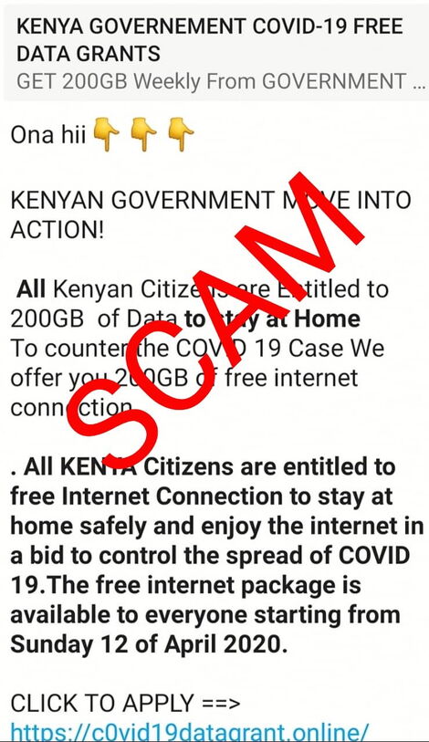 An example shared by the DCI as a work of scammers luring Kenyans before stealing their data.