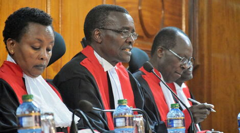 Left to right: Supreme Court Judge Philomena Mwilu, CJ David Maraga during a past ruling