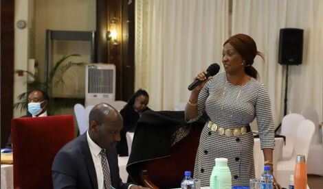 TSC CEO Nancy Macharia addressing teachers at Safari Park Hotel on Tuesday, July 13, 2021