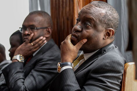 Treasury CS Henry Rotich and PS Kamau Thugge in court on July 13, 2019.