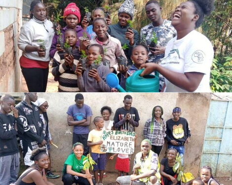 Top: Group led by climate activist Patricia Kombo and Bottom: the group led by environmental teen ambassador Rahmina Paulette