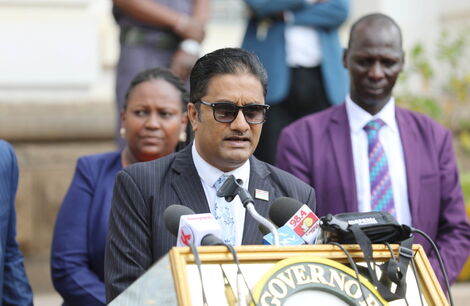 A photo of Nairobi Health CEC Hitan Majevdia addressing the media at City Hall on Monday, March 16, 2020.