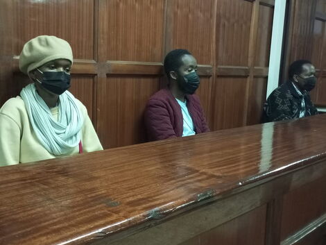 James Ndwiga, Ian Nyagah Ndwiga and Lisa Mumbi Ndwiga at the Milimani Law Courts on Friday, August 13, 2021