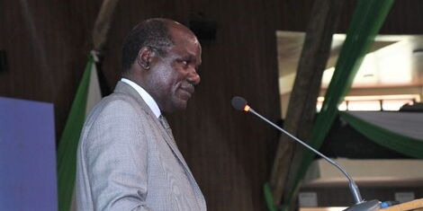 IEBC chairperson Wafula Chebukati addresses 2022 presidential aspirants at a pre-candidate registration meeting at the Bomas of Kenya on Monday, May 23, 2022