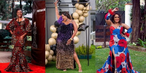 Some of Mkwiche's designs on actress Jacqueline Nyaminde(left), radio personality Kamene Goro(middle) and musician Judith 'Avril' Nyambura(right)