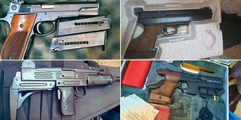 An assortment of guns recovered in Dagretti, Nairobi on April 14, 2021