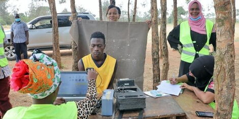 IEBC officials carry out a voter registration exercise in Kwale County in January 2021