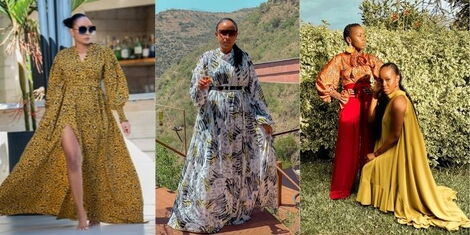 Nancie Mwai models some of the pieces from her New Level brand alongside social media influencers Patricia Kihoro and Sharon Mundia in New Level apparel(right)