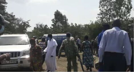 Police officers at the scene of incident in Muhoroni sub-county in Saturday, July 24.