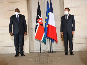 President Uhuru Kenyatta and his France counterpart Emmanuel Macron at Elysee Palace in Paris, France on Tuesday evening, September 30.