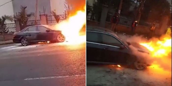 Mercedes Benz Bursts Into Flames on Nairobi’s Valley Road [VIDEO]