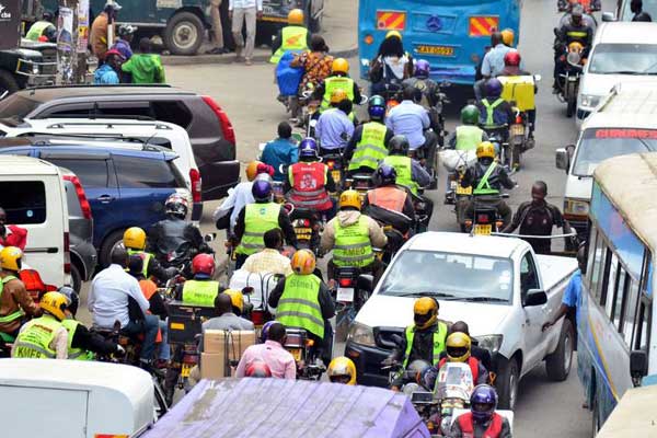 Boda boda riders at the junction of Kirinyaga and Racecourse Road in Nairobi on June 27, 2017. 