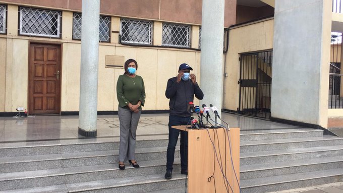 Elgeyo Marakwet Senator Kipchumba Murkomen addresses the media outside his office on May 11, 2020.