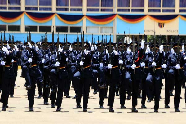 Police officers during a pass out parade at Kiganjo on March 3, 2017 (Photo/ Daily Nation)