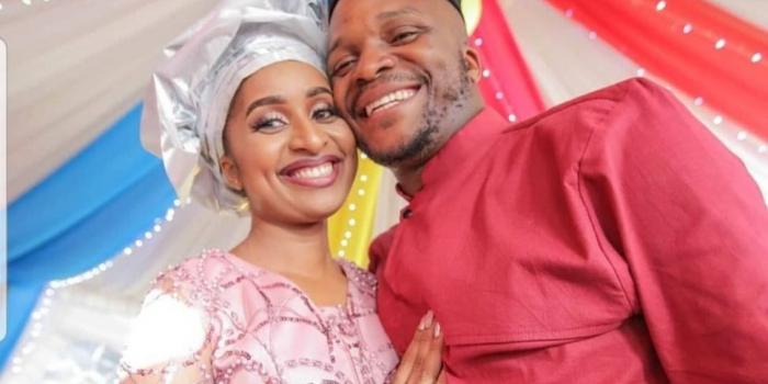 Comedian Jalang'o poses for a photo with his newlywed wife Amina Chao on October 26, 2019. 