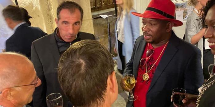 Nairobi Governor Mike Sonko enjoying a drink with top leaders on Tuesday, October 9, in France.