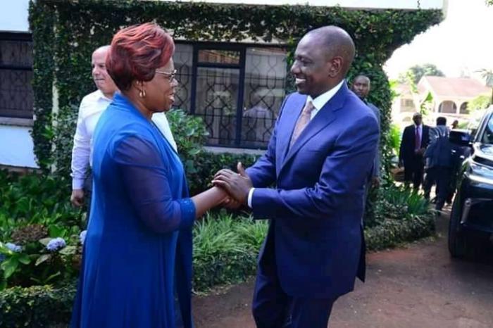Deputy President William Ruto with Kandara MP Alice Wahome during the funeral of the latter's brother on November 19, 2019. She refuted Sabina Chege's declaration that Inua Mama and Team Embrace would be dissolved.