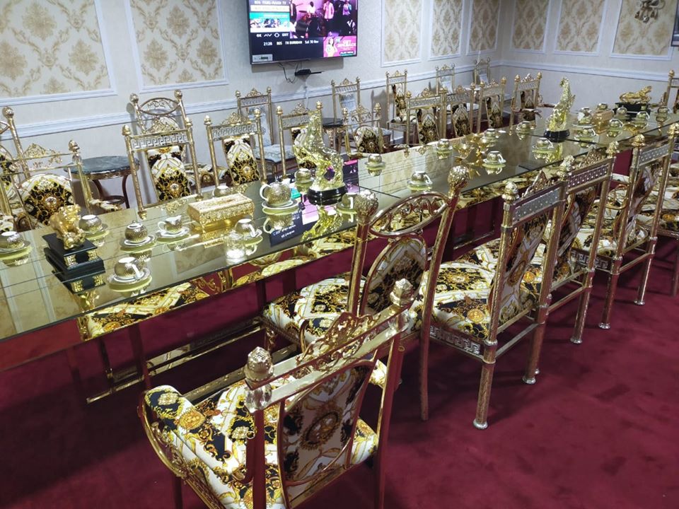 Nairobi Governor Mike Sonko overlooks a set-up table made of golden sculptures on Sunday, December 1, 2019.