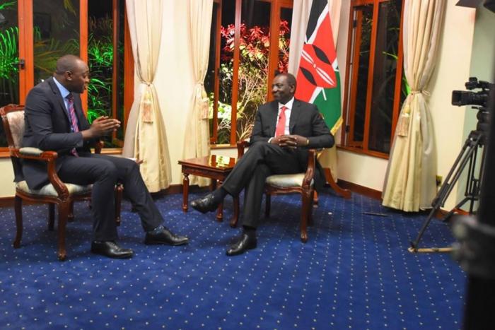 Deputy President William Ruto (right) and NTV's Ken Mijungu at his official residence in Karen on Thursday evening, January 23, 2020