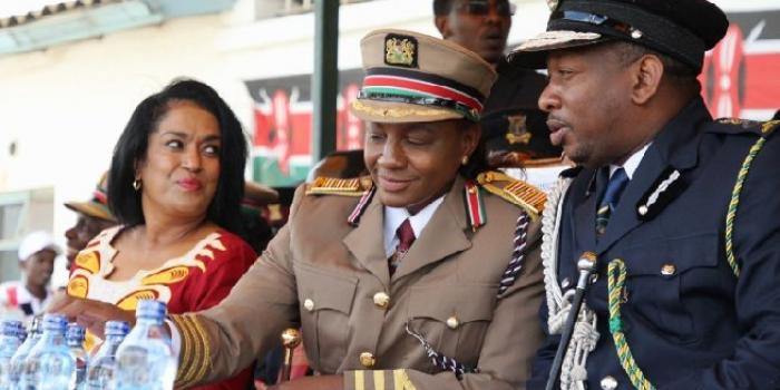 Nairobi Woman Rep Esther Passaris with Nairobi County Commisioner Flora Mworoa and Governor Mike Sonko at Pumwani Police Grounds on 1/6/2019