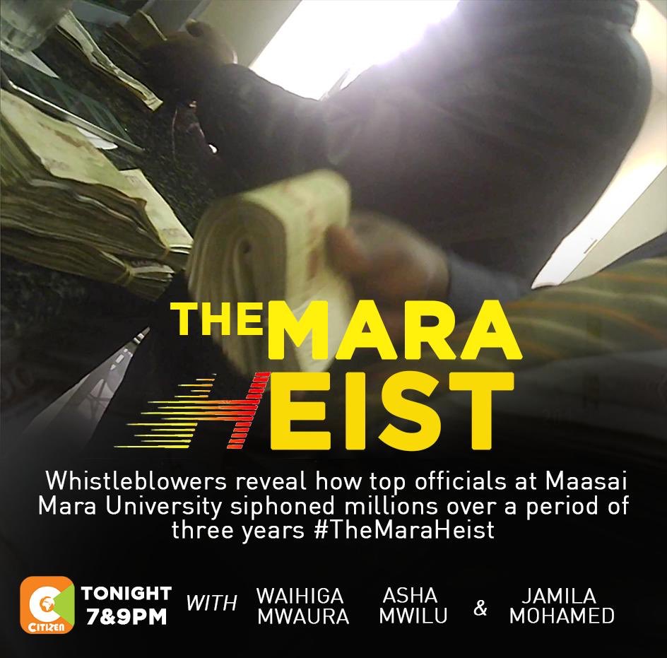 The poster announcing the upcoming exposé, Mara Heist, by Citizen TV.