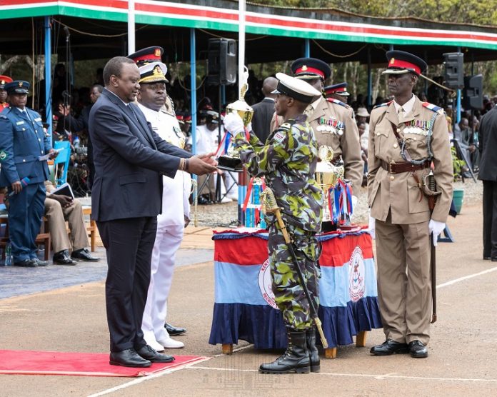 KDF recruits at their pass out ceremony at Moi Barracks in Eldoret. 