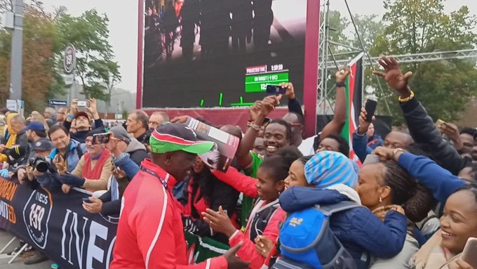 Deputy President William Ruto celebrates with spectators in Vienna  on Saturday, October 12.