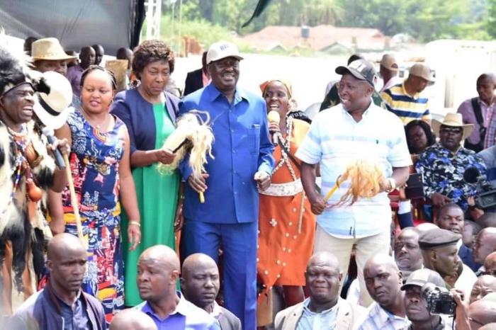 ODM leader Raila Odinga, Governor Anne Waiguru, Governor Charity Ngilu and Nominated MP Maina Kamanda and at Bukhungu Stadium on Saturday, January 18, 2020.
