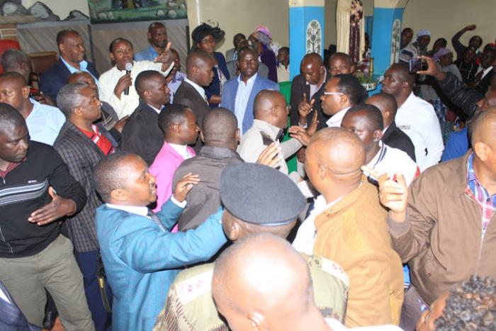 Members of Jubilee's Kieleweke and Tangatanga factions clash at a church in Murang'a on Sunday, September 8, 2019.