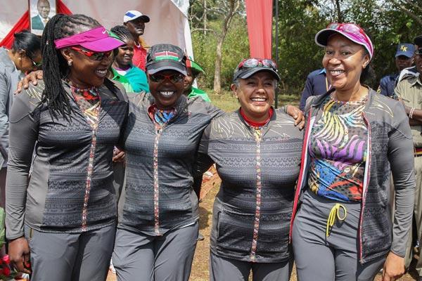 From right: Vivianne Ngugi, First Lady Margaret Kenyatta and others during the Beyond Zero Marathon in 2015.