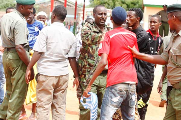 Youth being guided by Prisons officers during the recruitment. Photo: Twitter