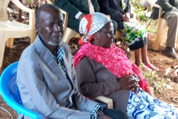 Muthua and his wife Wanjiru after his return home. He had been away for 51 years, only to return after Mau Forest eviction notice.
