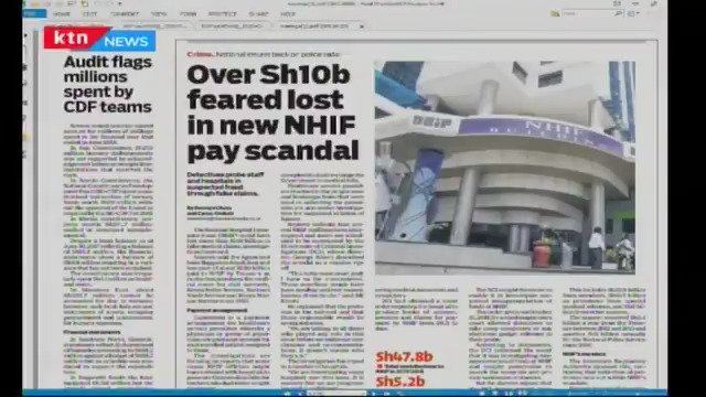 A section of a newspaper report detailing the Ksh10 billion scandal at NHIF.