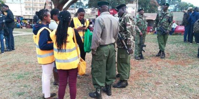 Police officers and enumerators prepare to begin the 2019 National Population and Housing Census in Nyeri Town, on August 24, 2019.