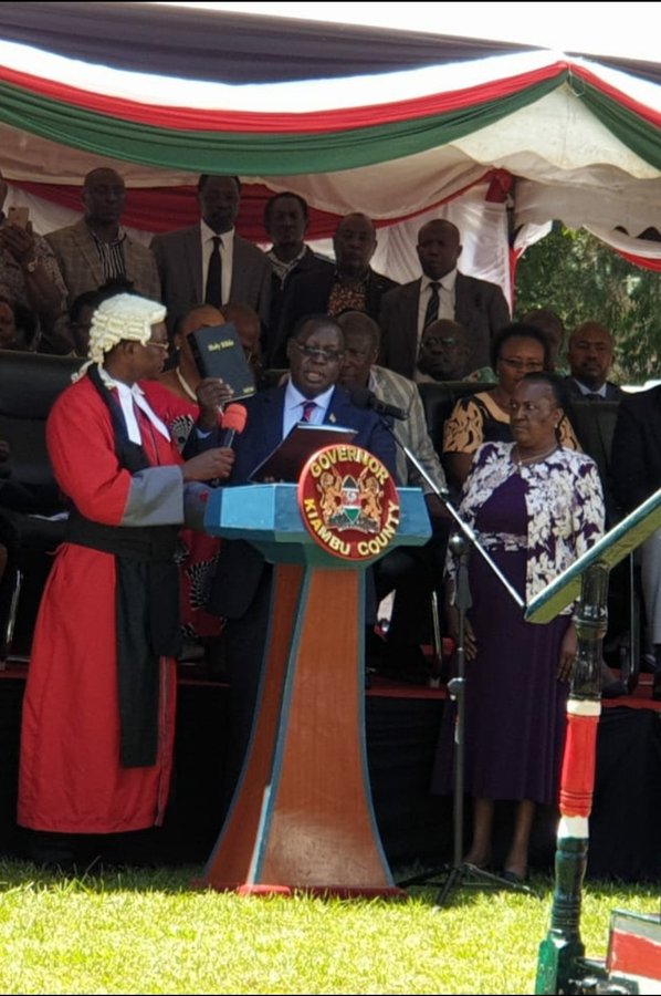 Kiambu Governor James Nyoro takes the oath of office on Friday, January 31 in Kiambu County