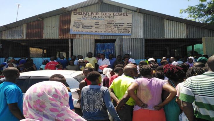 Residents of Bamburi at the church where a pastor stabbed his wife during a church service on Sunday, January 5, 2020.