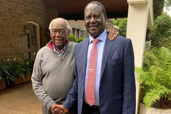 Veteran politician Charles Njonjo and former Prime Minister Raila Odinga.