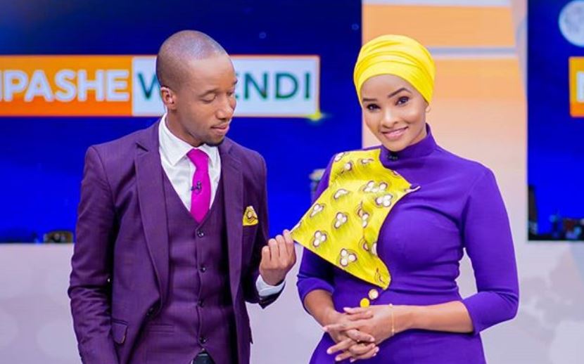 Citizen TV's Rashid Abdalla with his wife Lulu Hassan anchoring news.