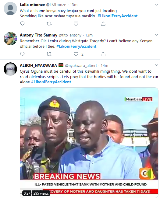 A screenshot of Kenyans' reaction to the speech by Retired Colonel Cyrus Oguna, the government spokesperson.