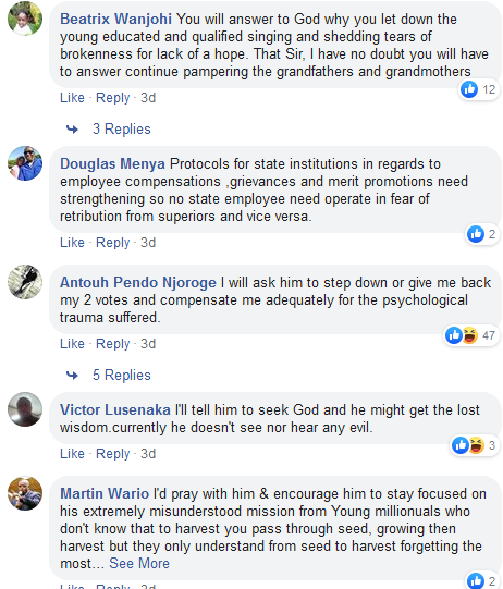 A screenshot of reactions to the K24 poll on October 24 concerning unemployment in the country.