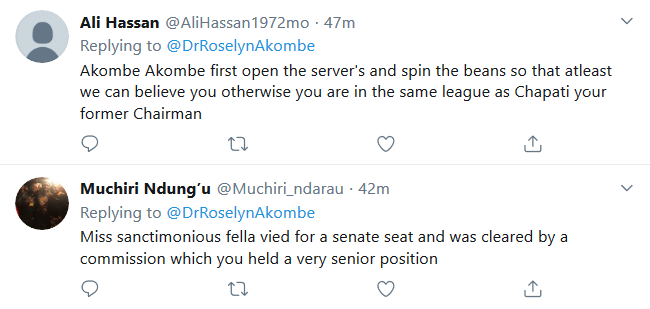 A section of reactions to Rosslyn Akombe's post on Wednesday, November 20.
