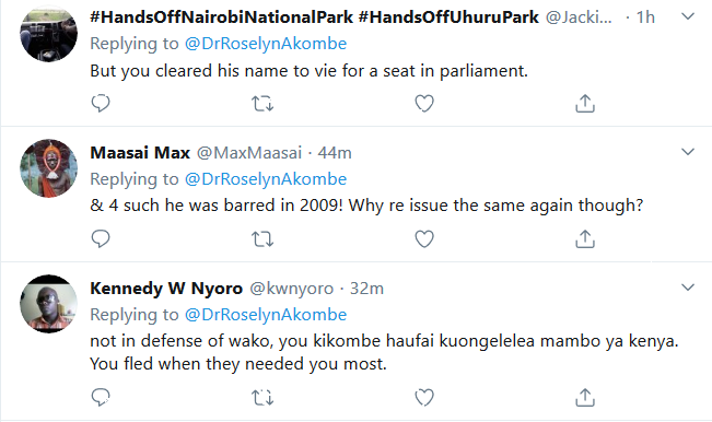 A screenshot of reactions to Rosslyn Akombe's post.