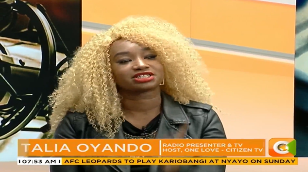 Citizen TV presenter Talia Oyando speaking at Citizen TV’s Daybreak show. She narrated the crafty ways she used to secure her first job at Nation Media Group